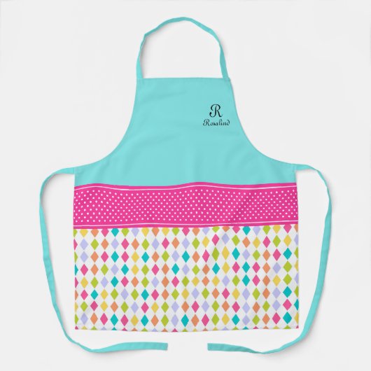 Monogram naam Colorful Diamond Pattern Schort (Voorkant)