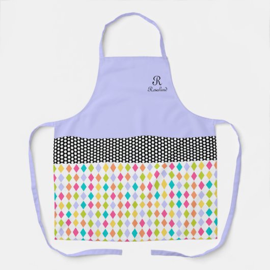 Monogram naam Colorful Diamond Pattern Schort (Voorkant)