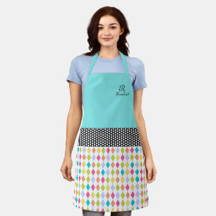 Monogram naam Colorful Diamond Pattern Schort