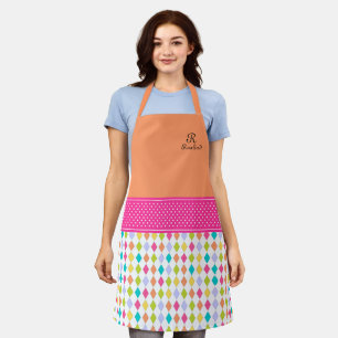 Monogram naam Colorful Diamond Pattern Schort