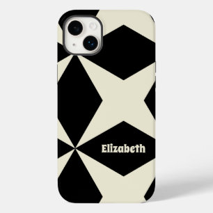 Monogram Naam Cool Retro Geometric Pattern Black Case-Mate iPhone 14 Plus Hoesje