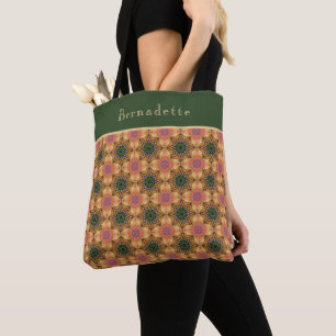 Monogram Naam Coral Oranje Green Star Tote Bag
