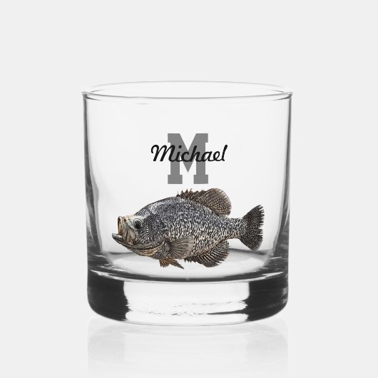 Monogram Naam Crappie Vist Mannen naar buiten Whisky Glas (Voorkant)