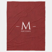 Monogram Naam Custom Rood Bruin Leer Kijk Groot Fleece Deken (Voorkant)