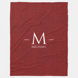 Monogram Naam Custom Rood Bruin Leer Kijk Groot Fleece Deken