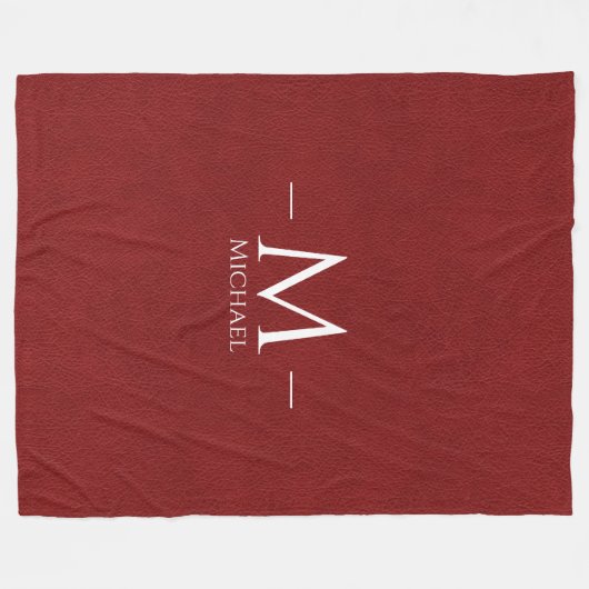 Monogram Naam Custom Rood Bruin Leer Kijk Groot Fleece Deken (Voorkant (Horizontaal))