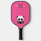 Monogram Naam Cute Panda Eenvoudig Roze Pickleball Paddle (Voorkant)