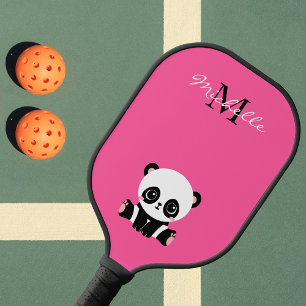 Monogram Naam Cute Panda Eenvoudig Roze Pickleball Paddle