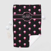 Monogram naam Cute Pink Golf Ball op T-shirt Black Golfhanddoek (Insitu)