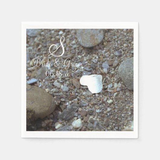 Monogram Naam Datum Beach Wedding Silver Heart Pap Servet (Voorkant)
