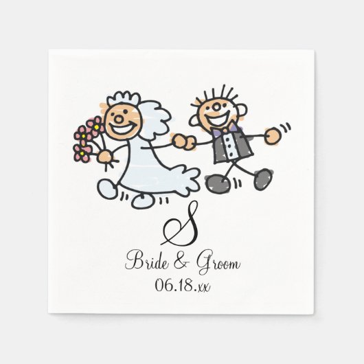 Monogram Naam Datum bruiloft Couple Bride Groom Na Servet (Voorkant)