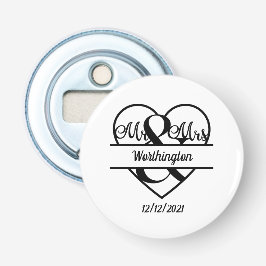 Monogram Naam Datum Hart Trouw Button Flesopener