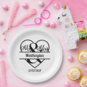 Monogram Naam Datum Hart Trouw Papieren Bordje (Feest)