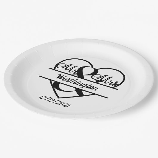 Monogram Naam Datum Harthuwelijk Papieren Bordje (Gekanteld)