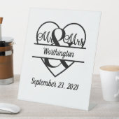 Monogram Naam Datum Harthuwelijk Reclamebord Met Voetstuk (Insitu)