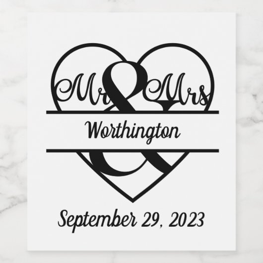 Monogram Naam Datum Harthuwelijk Wijn Etiket (Enkel label)