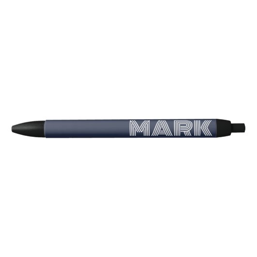 Monogram naam donker marineblauw wit moderne strep zwarte inkt pen (Voorkant)