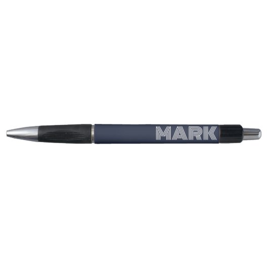 Monogram naam donkerblauw wit modern gestreept pen (Voorkant)