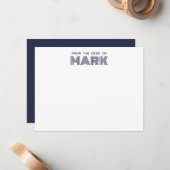 Monogram naam donkerblauw wit moderne strepen notitiekaartje (Voorkant / Achterkant in situ)