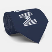 Monogram naam donkerblauw witte strepen modern stropdas (Opgerold)