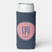 Monogram Naam Donkerblauwe Denim Print Ginghamruit Seltzer Blikjeskoeler (Seltzer Voorkant)