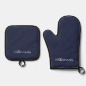Monogram Naam Duidelijk Stevig Navy Blauw gekleurd Ovenwant & Pannenlap Set (Voorkant)