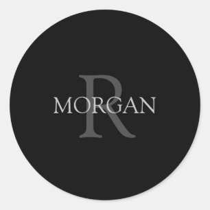Monogram & naam, eenvoudig klassiek ontwerp in gri ronde sticker