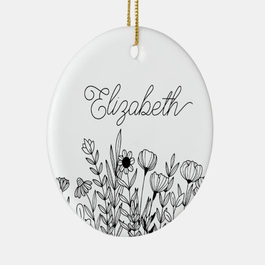 Monogram Naam Eenvoudig Minimalistisch Bloemen Gra Keramisch Ornament (Rechts)