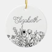 Monogram Naam Eenvoudig Minimalistisch Bloemen Gra Keramisch Ornament (Voorkant)