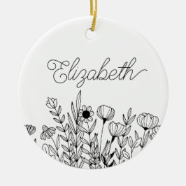 Monogram Naam Eenvoudig Minimalistisch Bloemen Gra Keramisch Ornament