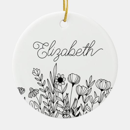 Monogram Naam Eenvoudig Minimalistisch Bloemen Gra Keramisch Ornament (Voorkant)