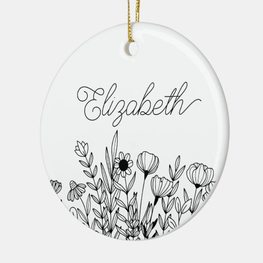 Monogram Naam Eenvoudig Minimalistisch Bloemen Gra Keramisch Ornament (Links)