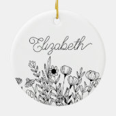 Monogram Naam Eenvoudig Minimalistisch Bloemen Gra Keramisch Ornament (Achterkant)