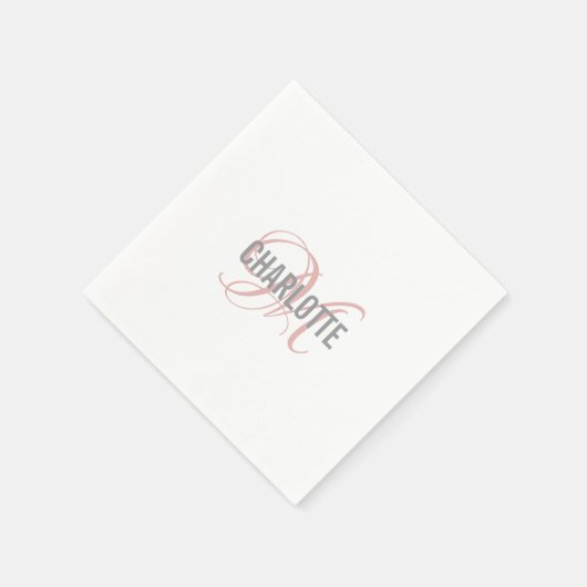 Monogram Naam eenvoudig wit, lichtroze papier Servet (Hoek)