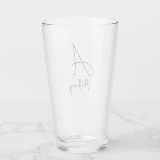 Monogram Naam Eenvoudig Zwart Script Bier Glas (Achterkant)