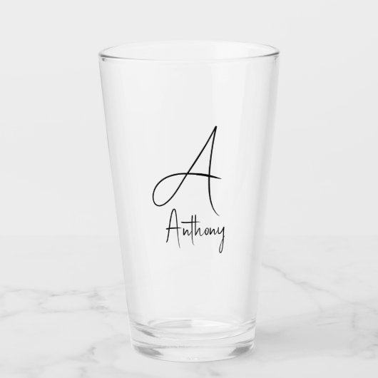 Monogram Naam Eenvoudig Zwart Script Bier Glas (Voorkant)