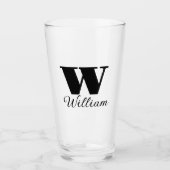 Monogram Naam Eenvoudig Zwart Script Bier Glas (Voorkant)