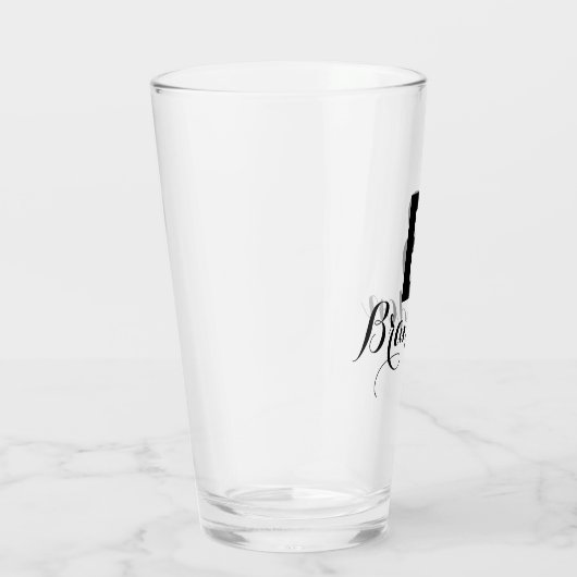 Monogram Naam Eenvoudig Zwart Script Bier Glas (Rechts)
