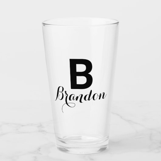 Monogram Naam Eenvoudig Zwart Script Bier Glas (Voorkant)