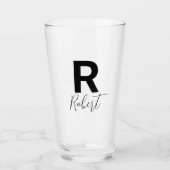 Monogram Naam Eenvoudig Zwart Script Bier Glas (Voorkant)