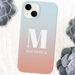 Monogram Naam Eenvoudige Gradiënt Gepersonaliseerd Case-Mate iPhone 14 Hoesje<br><div class="desc">Moderne typografie minimalistisch wit monogram initiaal naam ontwerp op een roze tot bleek blauw verloop. Wijzig het initiaal en de naam van het monogram om deze te personaliseren.</div>