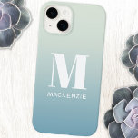 Monogram Naam Eenvoudige Gradiënt Gepersonaliseerd Case-Mate iPhone 14 Hoesje<br><div class="desc">Moderne typografie minimalistisch wit monogram initiaal naam ontwerp op een blauwgroen blauw groen verloop. Wijzig het initiaal en de naam van het monogram om deze te personaliseren.</div>