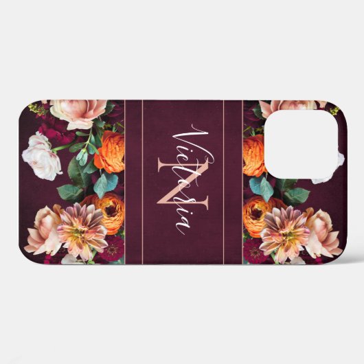 Monogram Naam Elegant Floral Botanische Rustige Case-Mate iPhone Case (Achterkant (horizontaal))