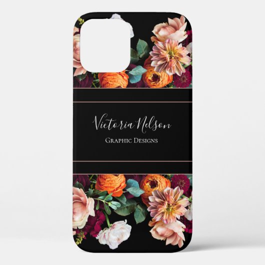 Monogram Naam Elegant Floral Rustic Black Case-Mate iPhone Case (Achterkant)