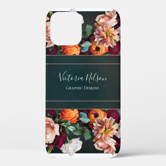 Monogram Naam Elegant Floral Rustic Black Hoesje-M Case-Mate iPhone Case (Achterkant)