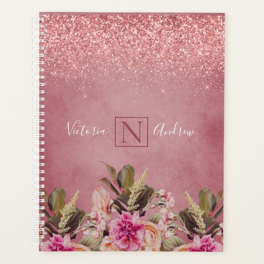Monogram Naam Elegant Floral Rustic Wedding Planner (Voorkant)