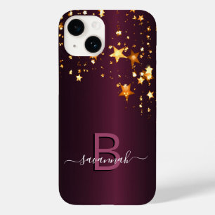Monogram naam elegant gouden sterren Case-Mate iPhone 14 hoesje
