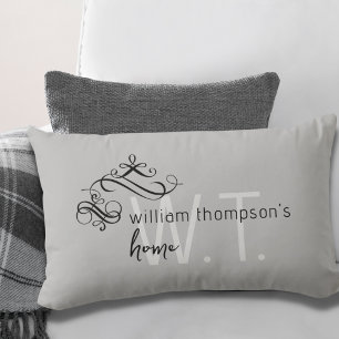 Monogram naam Elegant Home Decor Grey Lumbar Pillo Kussen