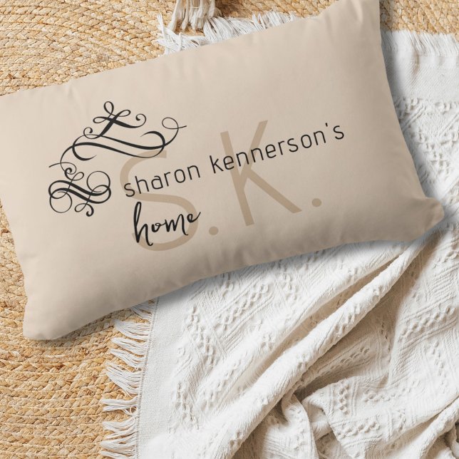 Monogram naam Elegant Home Decor Khaki Lumbar Pill Kussen (Creator heeft geüpload)