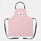 Monogram Naam Elegant Minimaal Roze Rood Schort (Voorkant)